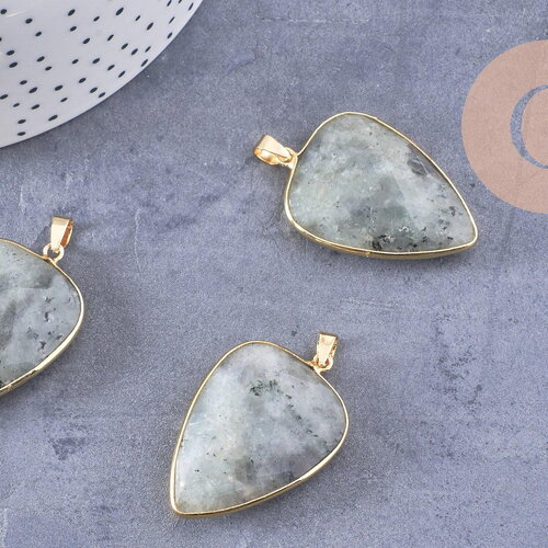 Pendentif ovale labradorite naturelle laiton doré 40mm, x1 (g2516)