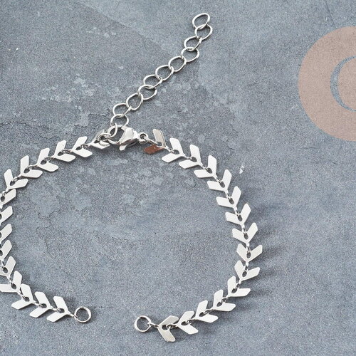 Base de bracelet chaine épis acier 304 inoxydable platine 15.7cm, x1 (g9048)