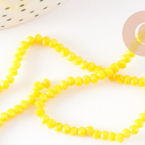 Perles toupies verre jaune facette 3mm, x1 fil de 38cm (g2669)