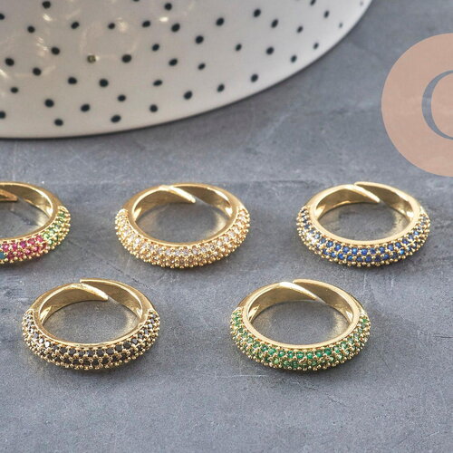 Bague réglable laiton doré zircon coloré 16mm, x1 (g4336)