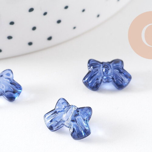 Perle noeud papillon verre bleu transparent irisé 9.5mm, x10 (g10597)