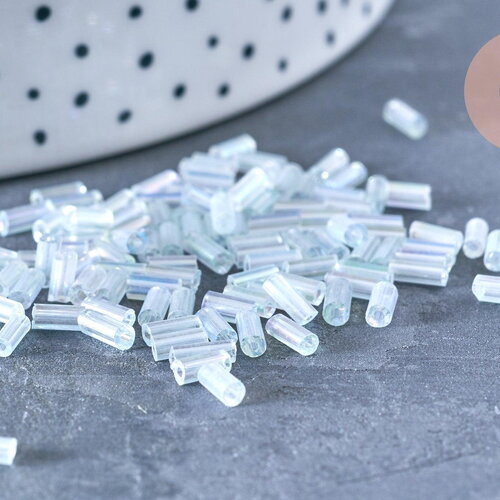 Perles rocaille tube blanc ab 4,5mm, fournitures création de bijoux, x 5gr (g7304)
