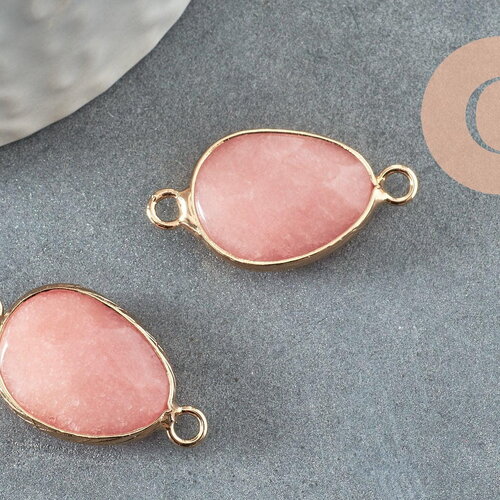 Pendentif connecteur jade naturel teinté rose laiton doré 27.5mm, x1 (g6407)