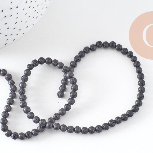 Perles ronde lave noire naturelle 4mm, x1 fil de 37cm (g1841)