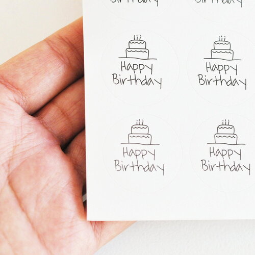 Autocollants ronds joyeux anniversaire 30mm, x12 autocollants (g5089)