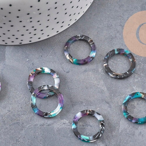 Pendentif cercle turquoise acetate 21.5mm, x10 (g1271)