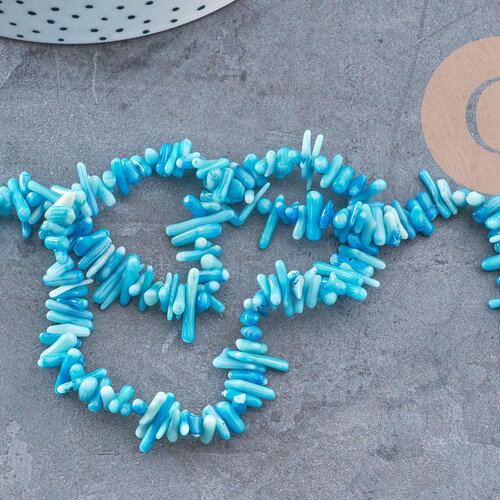 Perles en corail turquoise,perles corail, corail naturel,perle coquillage,coquillage bleu,fil 38cm x1 (g0986)