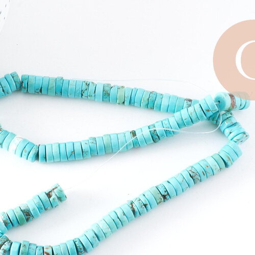 Perle rondelle turquoise siankiang,perles pierre, turquoise naturelle,8mm, fil de 38 cm, x1 (g3912)