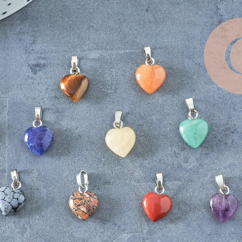 Pendentif coeur pierre naturelle laiton platine 10-12mm, x1 (g4129)