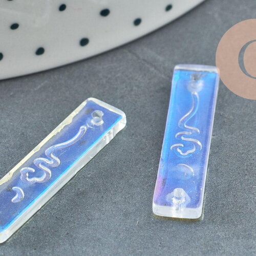 Pendentif connecteur rectangle verre transparent irisé,pendentif verre, 30mm, x2 (g4144)