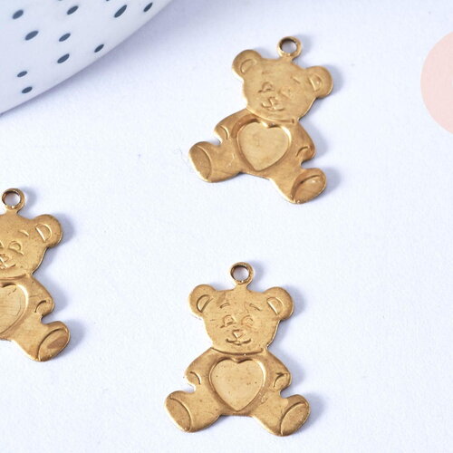 Pendentif ourson laiton brut, x2 (g6447)