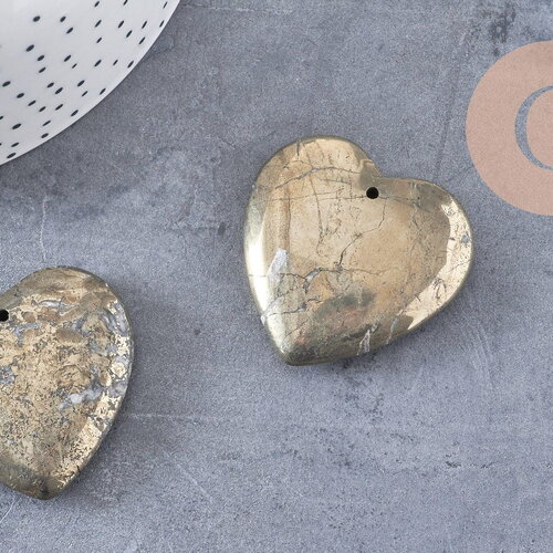Pendentif coeur pyrite grise, fournitures créatives, pendentif goutte, pyrite naturelle,pierre naturelle,40x40mm, x1 g3084