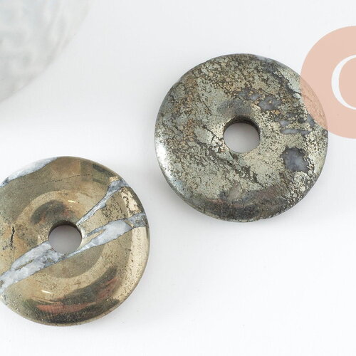 Pendentif donut pyrite grise naturelle 30x5mm, x1 (g2047)