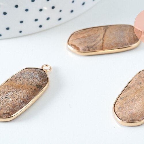 Pendentif hexagone jaspe paysage 37mm, pendentif bijoux pierre naturelle x1 g6331