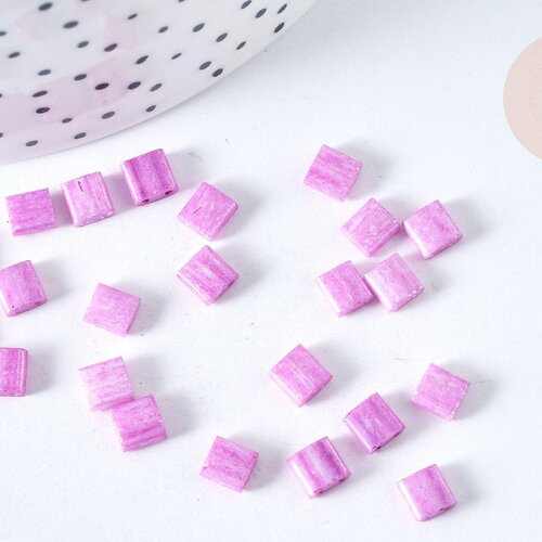 Perles rocailles carrées en verre rose lila 4.5mm 2 trous x 50 (g7484)