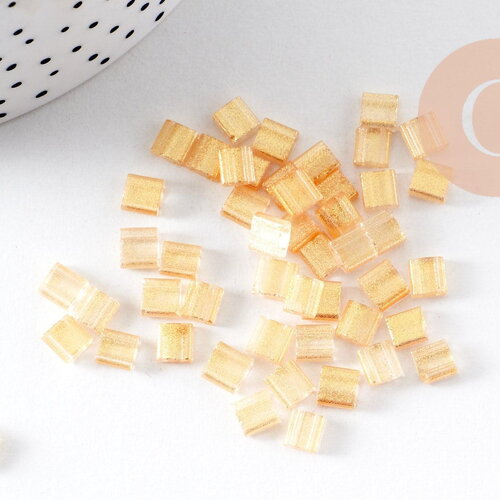 Perles rocaille carré verre rectangle or nacré tila,4.5mm,2 trous, x50 (g4453)