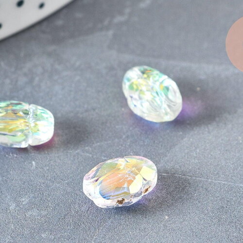 Perle scarabée verre transparent facettée cristal ab 12mm, fournitures diy, x1 (g6833)