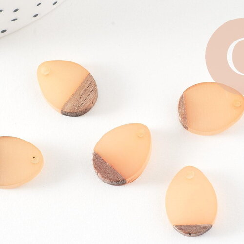 Perle goutte bois résine beige 17.5mm, création bijoux bois x5 g2055