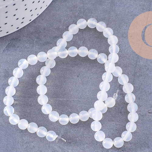 Perle ronde jade naturel blanc 6mm, x1 fil de 37cm (g3866)
