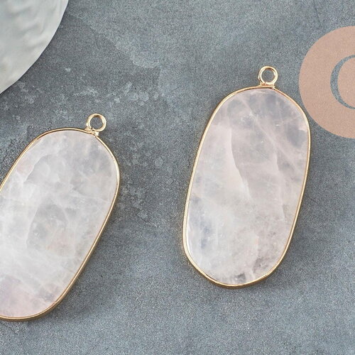 Pendentif hexagone quartz rose naturel 49mm, x1 (g2506)