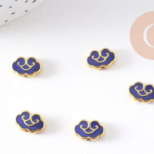 Perle nuage doré émail bleu 12mm, pendentif japonisant pour création bijoux, x1 (g2805)