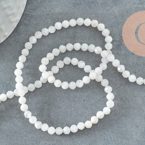 Perle pierre de lune naturelle facette 3.5-4mm, x1 fil de 40cm (g4657)
