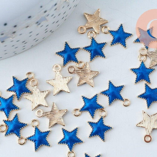 Pendentif étoile zamac doré résine bleue 15mm,pendentif doré pour création de bijoux,x5 g6104