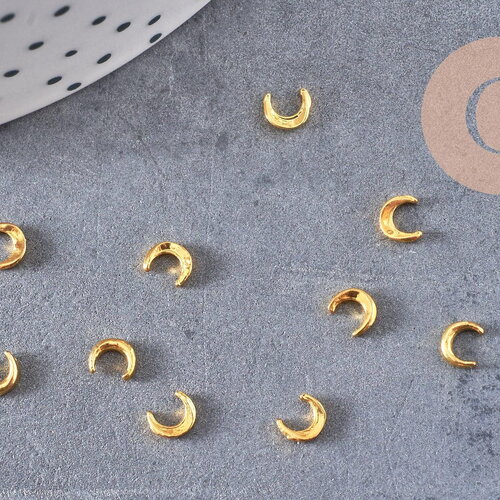 Lune à coller zamac doré 4x5mm,fournitures à coller pour décorer pierres et bijoux en inclusion résine, x2 g8250