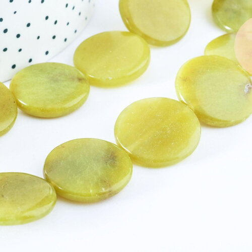 Perle disque jade naturel jaune 25mm,bijoux pierre naturelle, x5 g6466
