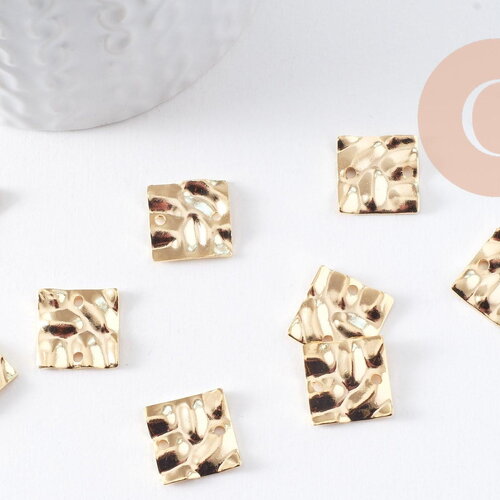 Pendentif connecteur carré froissé laiton doré 24k 13.5mm, x2 (g10378)