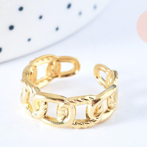 Bague réglable chaine acier doré taille 54, x1 (g6410)