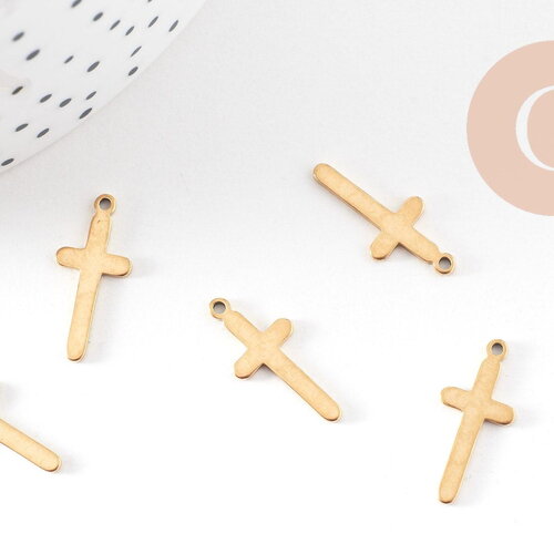 Pendentif croix acier doré inoxydable 19mm, un bijou en acier hypoallergénique sans libération de nickel,x 5 g6060
