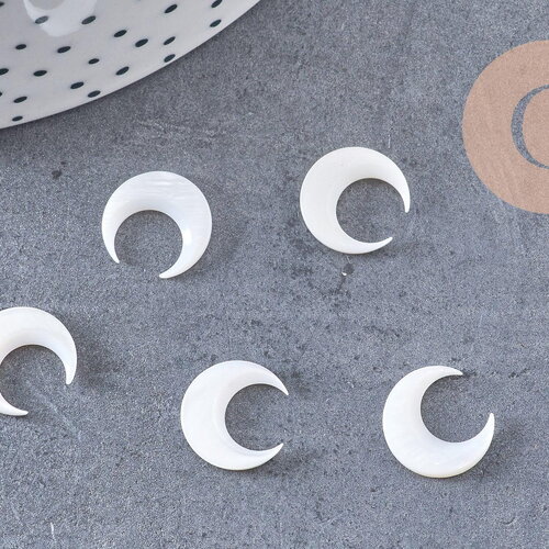 Lune nacre blanche naturelle,pendentif lune,coquillage blanc,corne percée,création bijoux,pendentif nacre,13x12mm, les 2 (g3253)