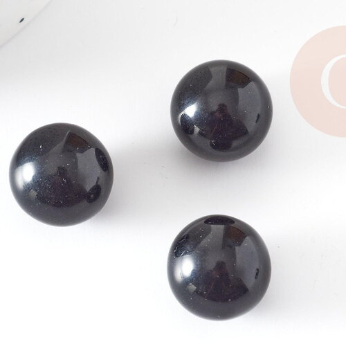 Pierre ronde obsidienne noire non percée 17.5-18mm, x1 (g4378)