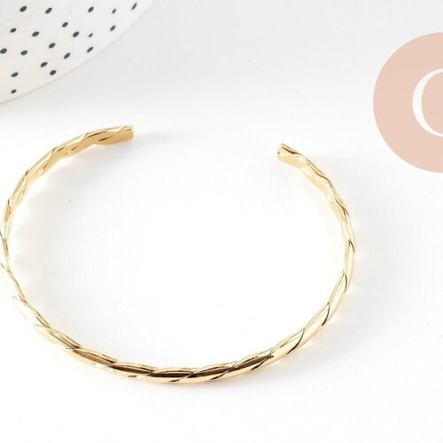 Bracelet jonc réglable laiton doré tresse 14k 50mm, x1 (g0478)