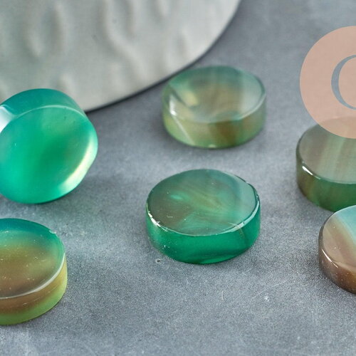 Cabochon rond onyx verte naturelle 14.5-15.5mm, x1 (g9572)