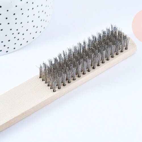 Brosse métallique nettoyage bijoux en bois et acier inoxydable 20 mm, x1 (g7065)