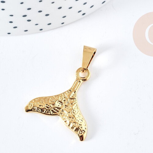 Pendentif queue de sirène texturé acier 304 inoxydable doré ip, x1 (g8621)
