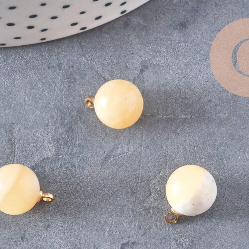 Pendentif goutte rond jade topaze naturel, support doré, création bijoux pierre naturelle, pendentif pierre naturelle, 14mm, x1, g4561