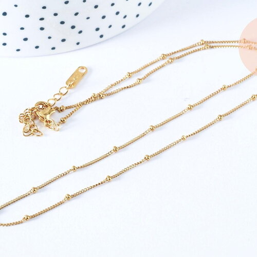 Collier chaine complète acier inoxydable 304 doré satellite 46.5cm, x1 (g6977)