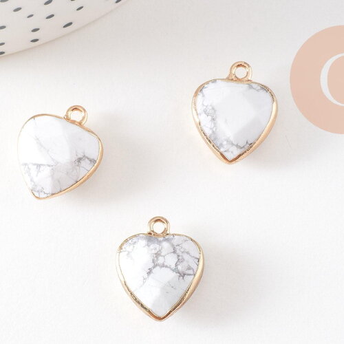 Pendentif coeur howlite facettes,pendentif bijoux, pendentif pierre, howlite naturelle, pendentif coeur,17mm, x1,g1428