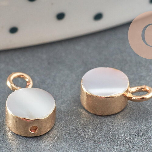 Pendentif nacre blanche naturelle doré 10mm,pendentif nacre x2 g2946