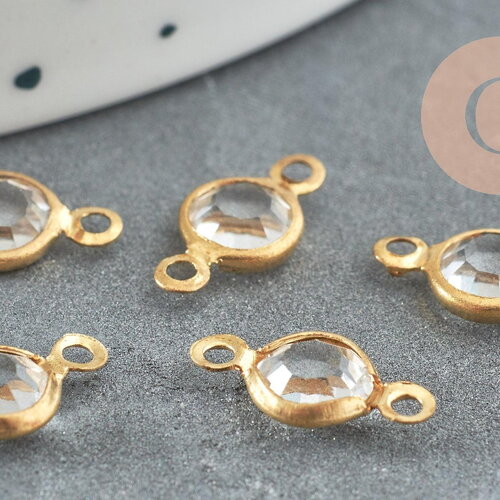 Pendentifs connecteurs ronds laiton brut cristal transparent, connecteurs laiton, 6mm, x10 g0042