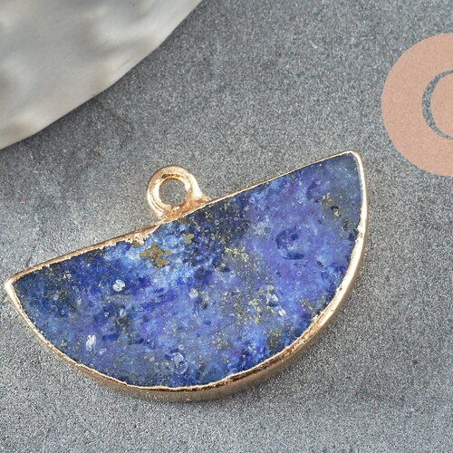 Pendentif demi-lune lapis lazuli naturel fer doré 27mm, x1 (g3941)
