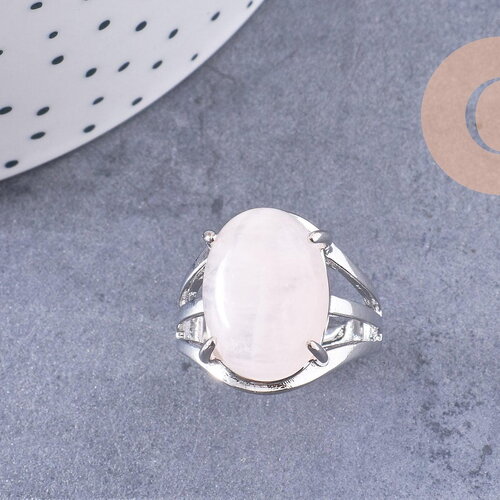 Bague réglable zamac argenté quartz rose 18mm, x1 (g5903)