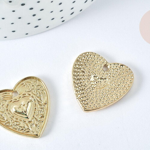 Pendentif cœur zamac doré clair 25,5mm,fourniture création de bijoux, x1 g7416