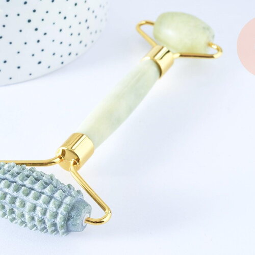 Rouleau de massage jade naturelle support or doré 14,3mm,outil auto-massage, x1 g7238