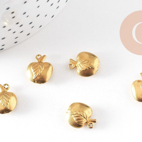 Breloque pomme laiton brut , fournitures créatives, pendentif sans nickel, pendentif geometrique,1cm, x10 g0692