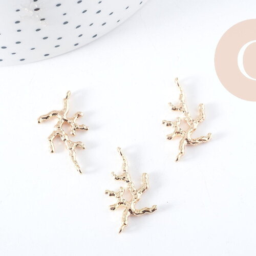 Pendentif corail laiton doré 18k 26mm,création de bijoux dorés thème de la mer, x1 g8962