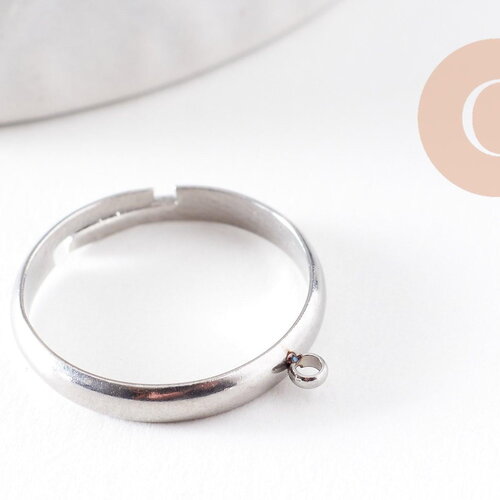 Bague réglable acier inoxydable 304 platine avec anneau 3mm/18mm, x2 (g9908)